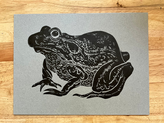 Black frog on gray paper