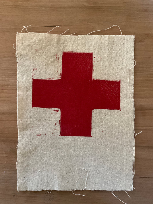 Linoleum Print red cross patch
