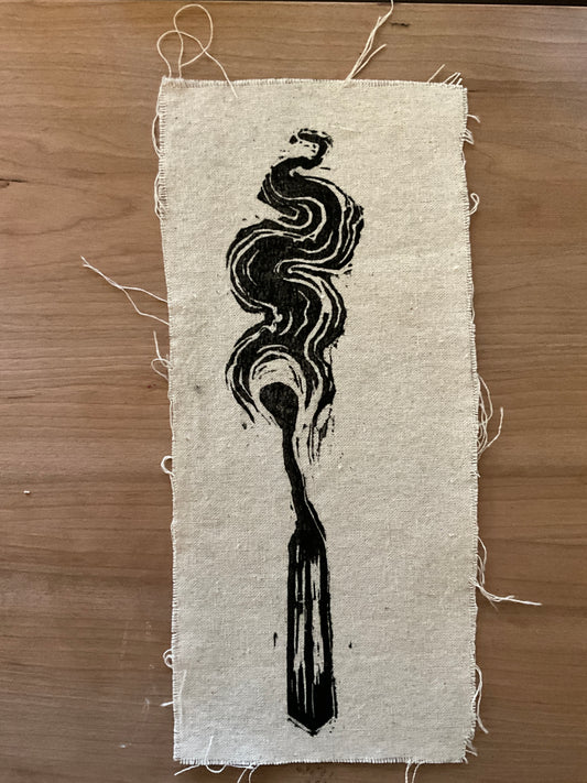 Linoleum print patch Burnt Matchstick